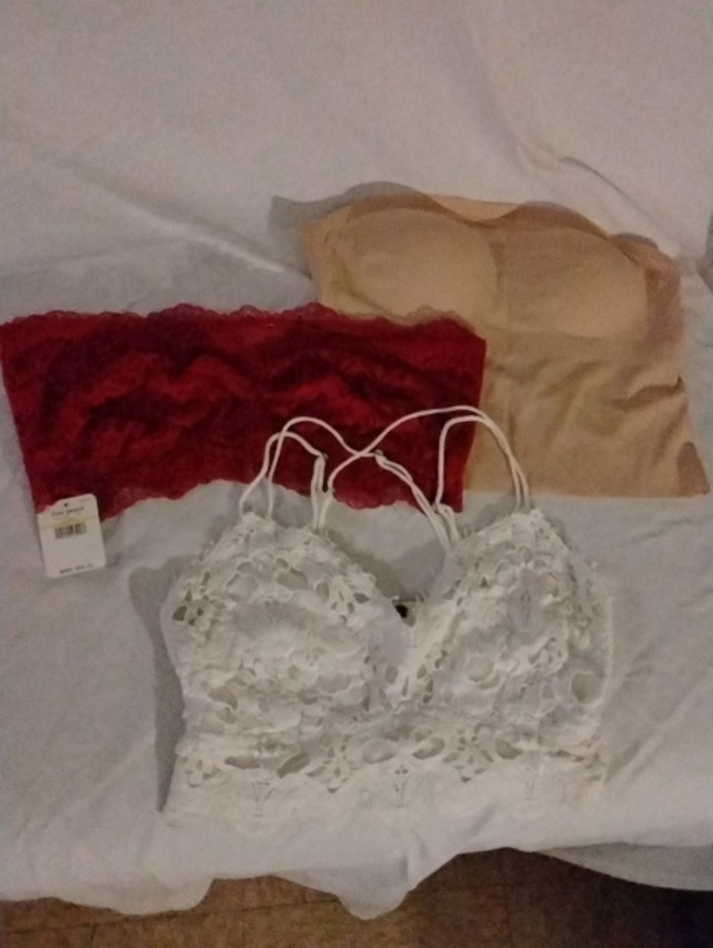 Free People Lace Bralette Trio — Red, Nude & White